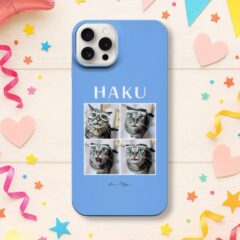 【全機種対応】うちの子スマホケース＊推しカラー背景／写真4枚＆名前入り