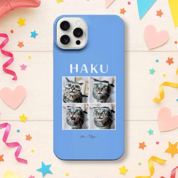 【全機種対応】うちの子スマホケース＊推しカラー背景／写真4枚＆名前入り