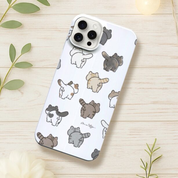 【全機種対応】ケツ穴いっぱい＊スマホケース　モノトーン　ねこのおしり